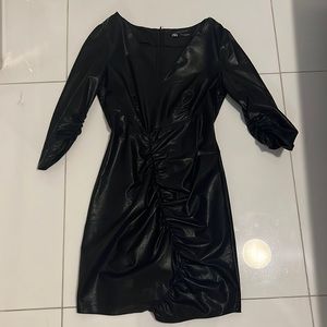 Zara vintage xs black lightweight vegan leather dress retro